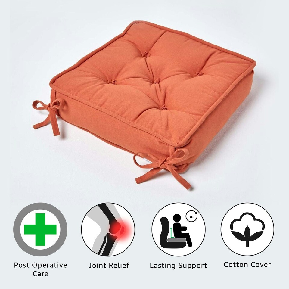 image 1 of Homescapes Terracotta Cotton Dining Chair Booster Cushion Orange