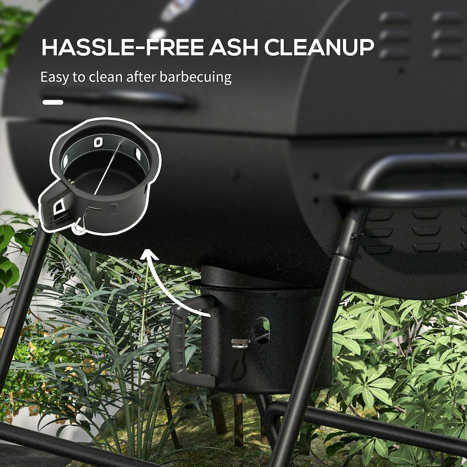 image 1 of Outsunny Barrel Charcoal Barbecue BBQ Grill Trolley W/ Ash Catcher Thermometer