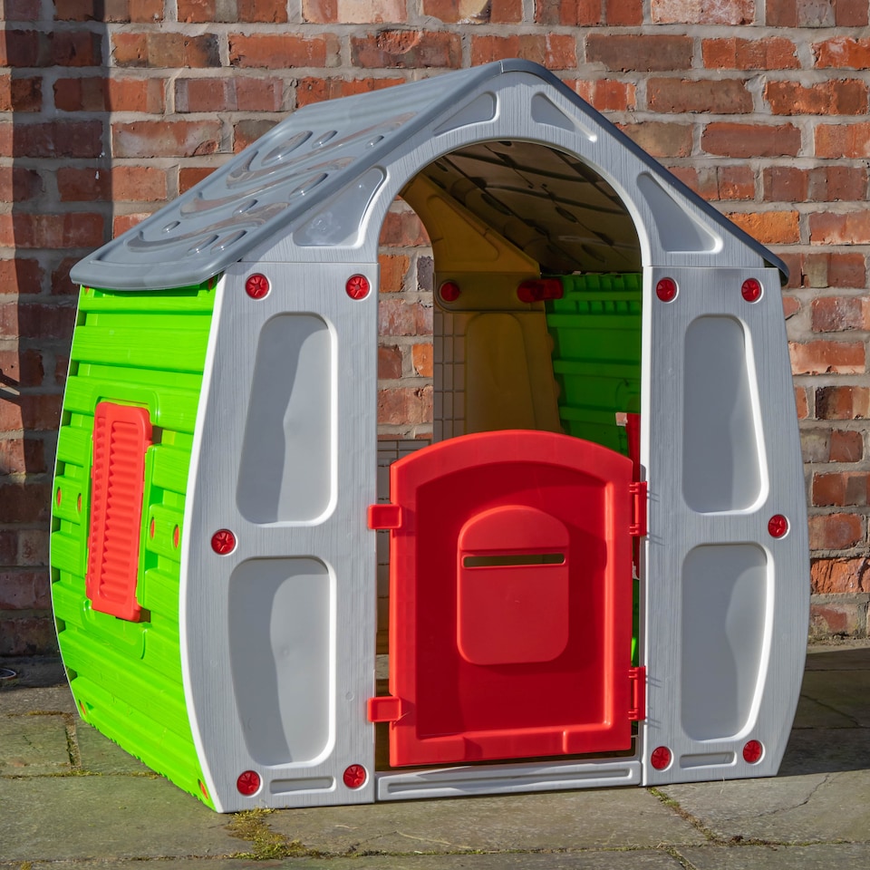 image 1 of 1.09m Grey & Green Kids Indoor Outdoor Plastic Wendy House Magical Playhouse
