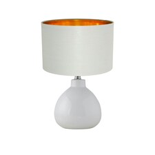 First Choice Lighting Tuscan White Ceramic Lamp with Grey & Gold Shade White | Grey