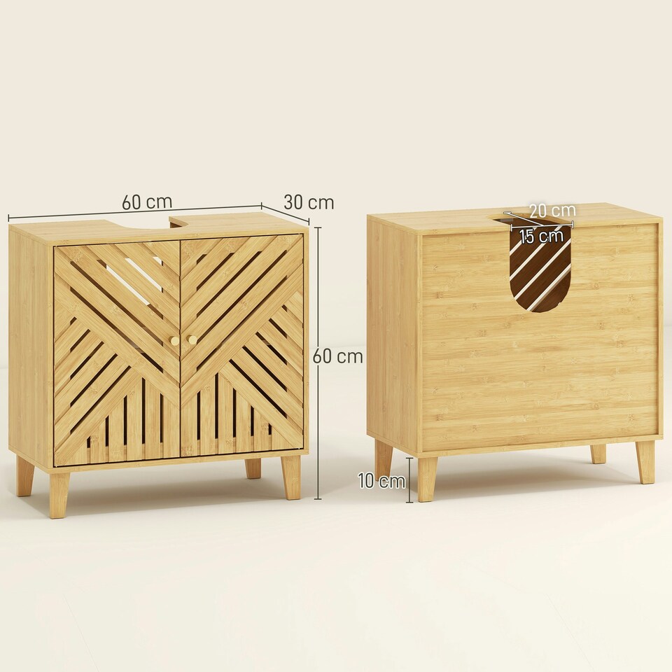 image 1 of HOMCOM Bamboo Bathroom Under Sink Cabinet with Adjustable Shelf, Natural Brown