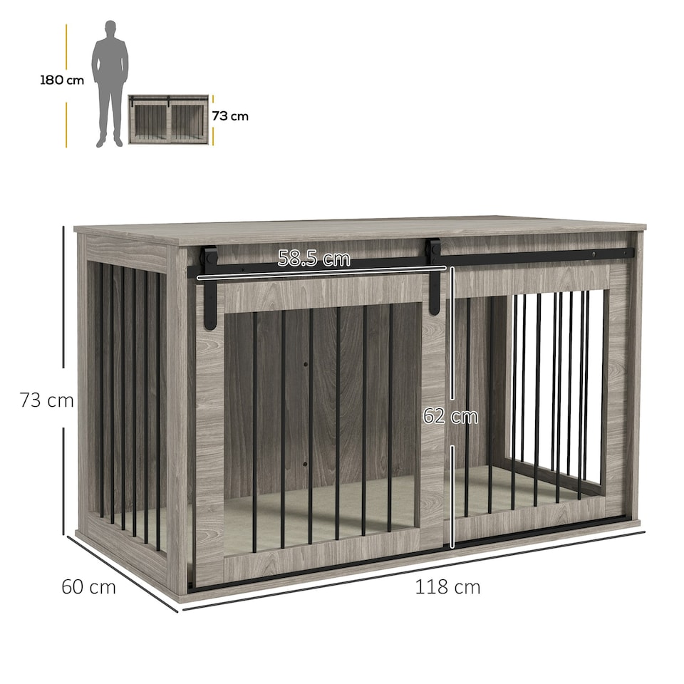 image 1 of PawHut Dog Crate Furniture with Removable Cushion - Walnut Brown
