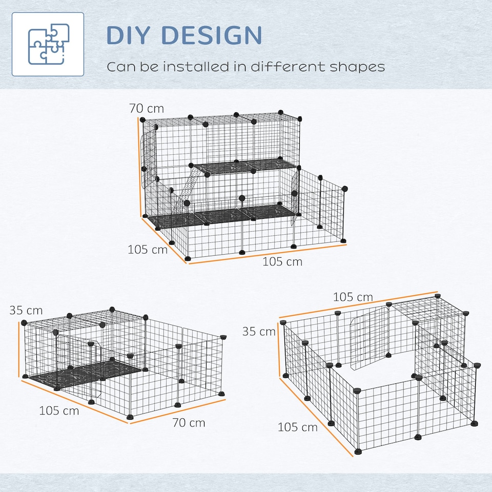 image 1 of PawHut 30 Pcs DIY Expandable Pet Cage Steel Bars w/ Doors Trays Plastic Corners