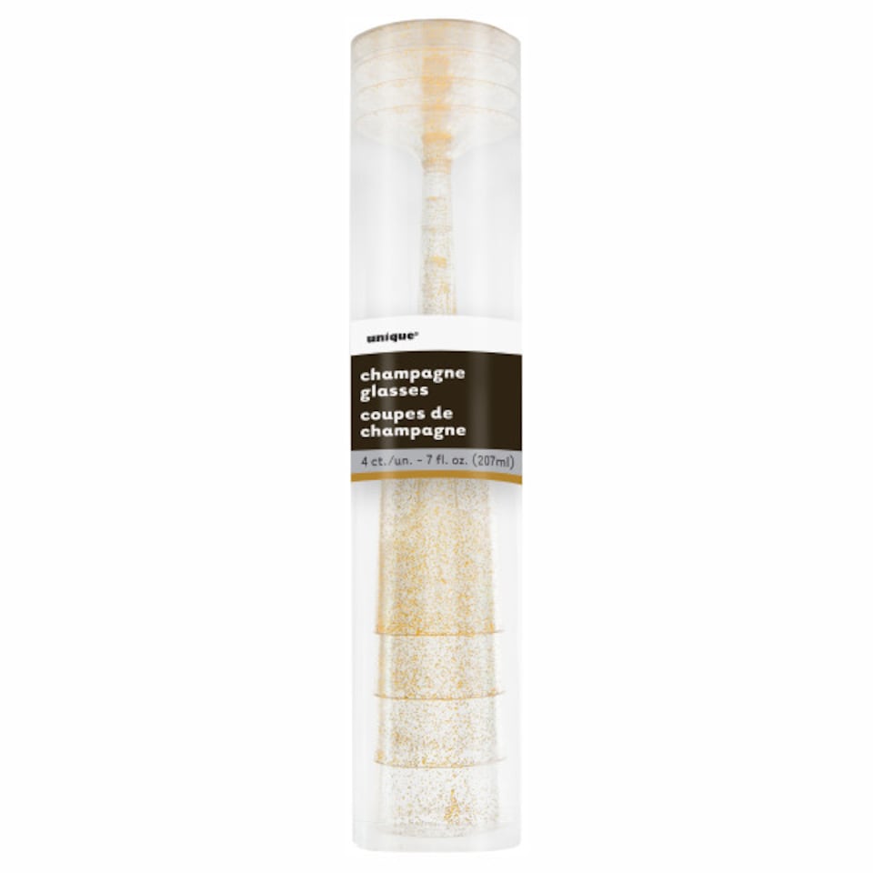 image 1 of Gold Glitter Plastic Champagne Glasses - Pack of 4