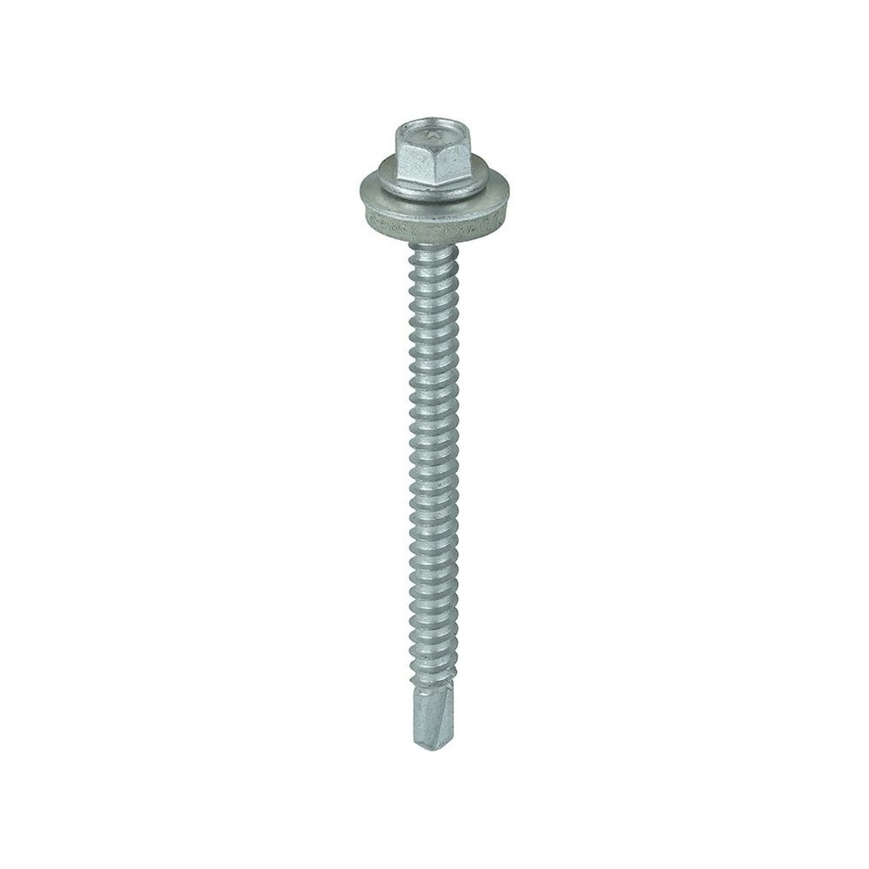 image 1 of Timco - Metal Construction Light Section Screws - Hex - EPDM Washer - Self-Drilling - Exterior - Silver Organic (Size 5.5 x 70 - 100 Pieces)