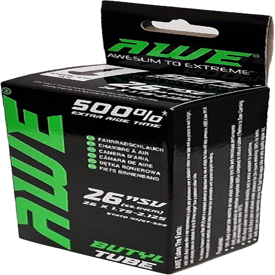 image 1 of AWE Butyl Rubber 26" MTB/Bike Inner Tube 26 x 1.75-2.125 Schrader Valve
