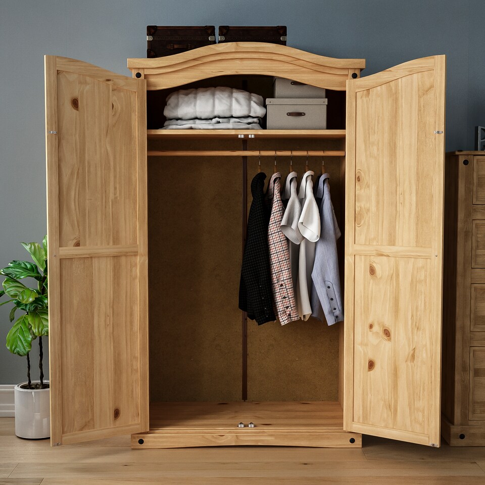 image 1 of Vida Designs Corona 2 Door Wardrobe With Shelf & Clothes Rail, Solid Pine Wood