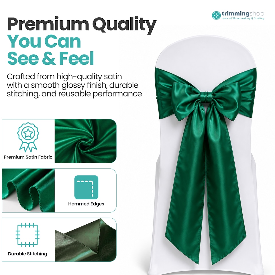 image 1 of 7"x108" Satin Chair Sash, Chair Sashes Hammed Edges Bow Tie - 25pcs