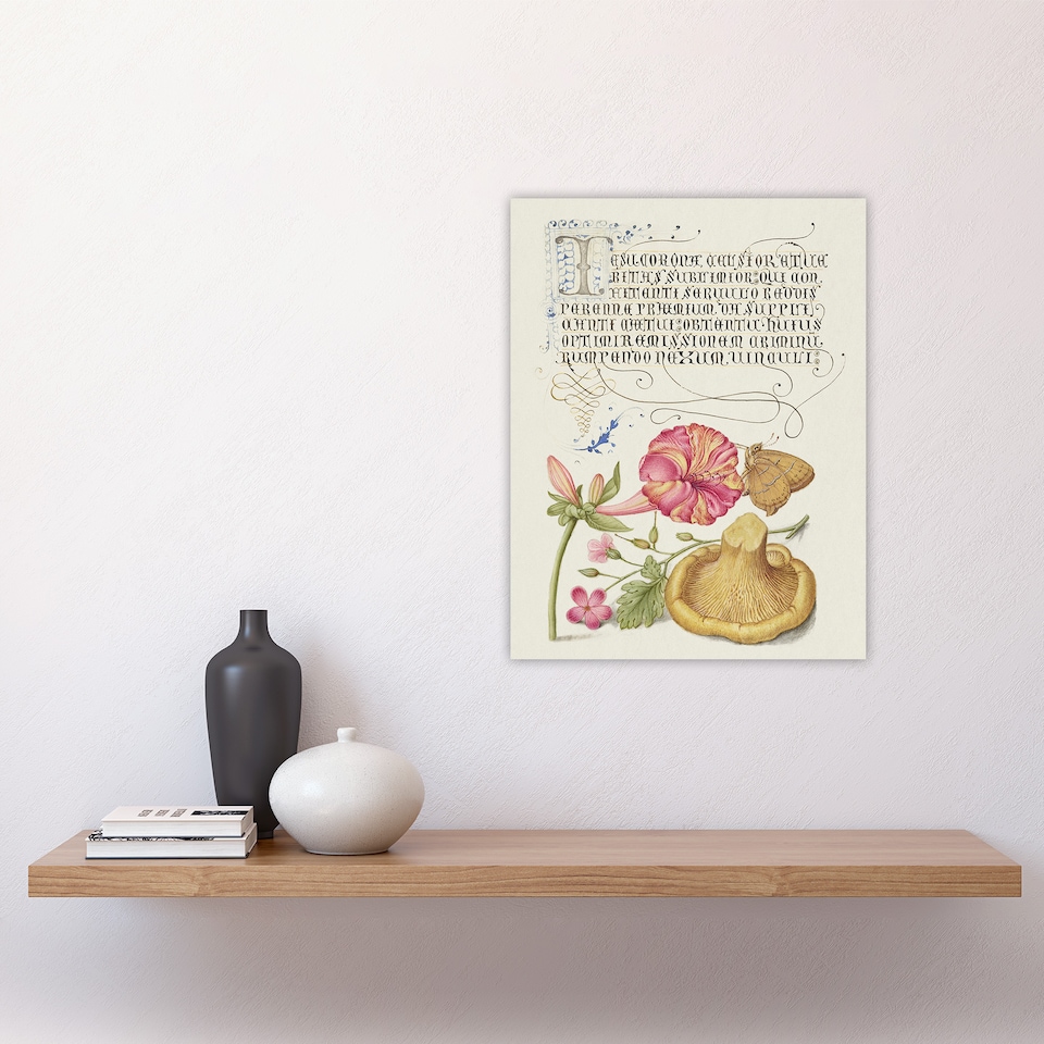 image 1 of Flowers Mushroom and Butterfly Calligraphy Wall Art Poster Print 12X16"