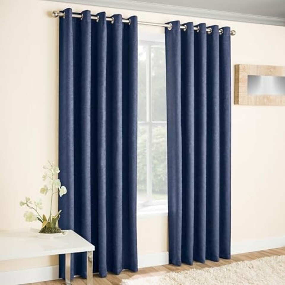 image 1 of Vogue Navy Curtains 90 x 54 inch (229 x 137 cm) Room Darkening Eyelet Thermal Noise Reducing Curtains for Bedroom and Living Room