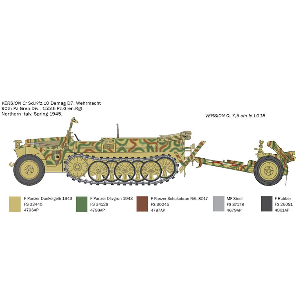 image 1 of Italeri Sd. Kfz. 10 Demag D7 with 7.5cm lelG 18 and Crew Military Model Kit Scale 1-35