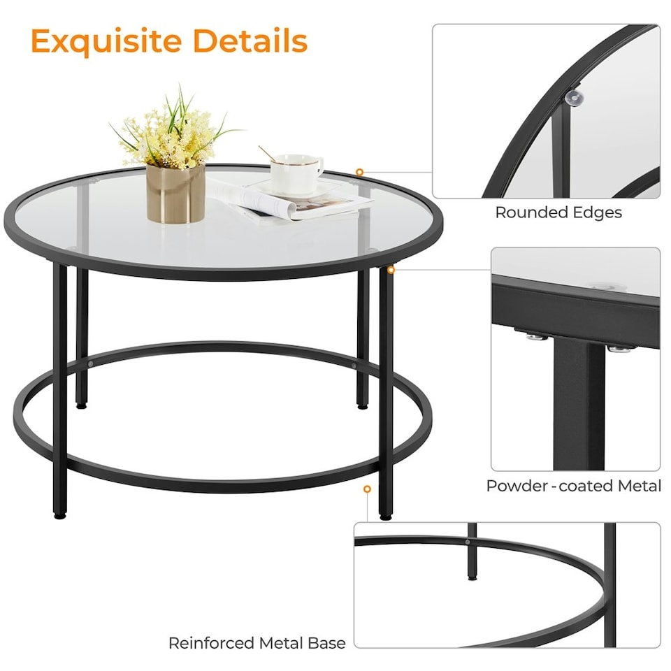 image 1 of Yaheetech  Tempered Glass Round Coffee Table
