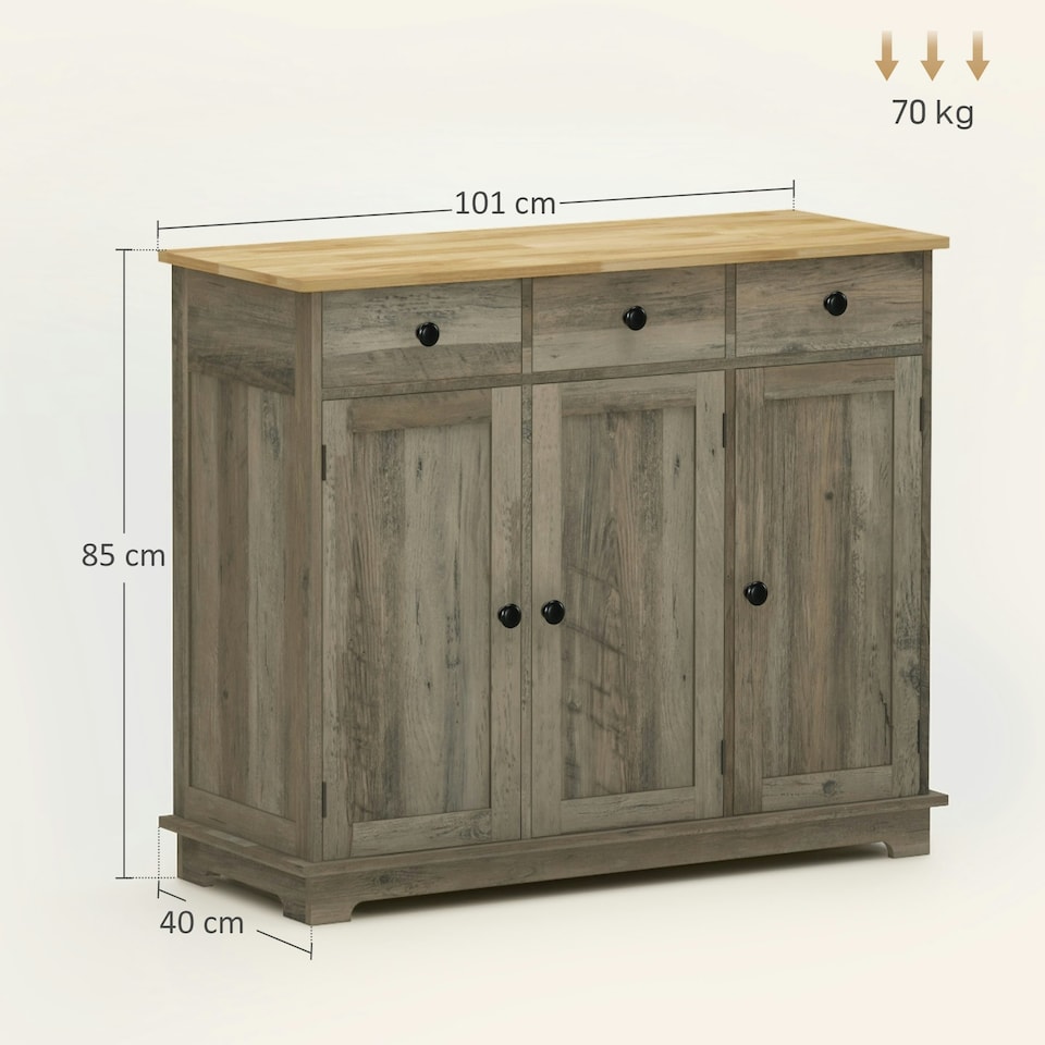 image 1 of HOMCOM Sideboard Buffet Cabinet with Rubber Wood Top and Drawers, Grey 