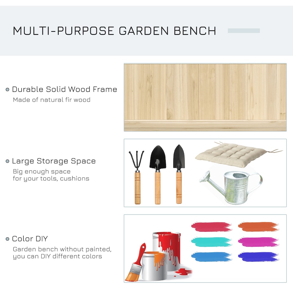 image 1 of Outsunny Garden Arch Wood Bench Outdoor Storage Box Garden Furniture Chair 115L x 45W x 75Hcm, Natural