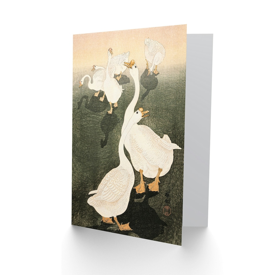 image 1 of Ohara Koson Japanese Art Card A Flock Of Grazing Geese 1926
