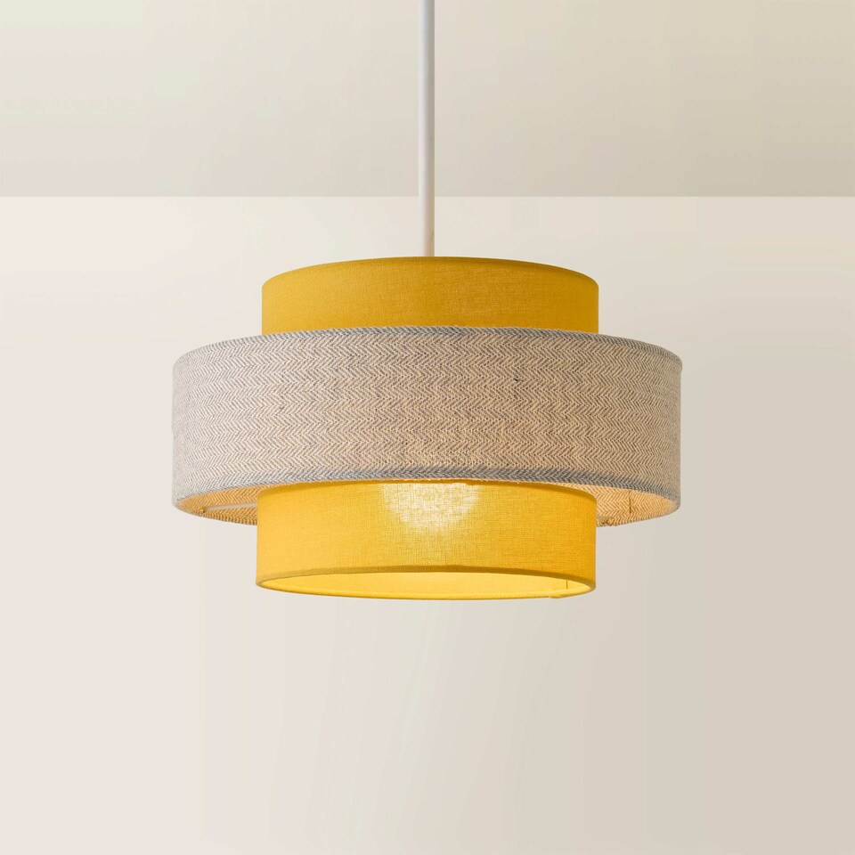 image 1 of ValueLights Mustard and Grey Herringbone Modern Ceiling Pendant Shade