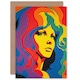 image 1 of Colourful 1960s Retro Psychedelic Rainbow Woman Portrait Greeting Card