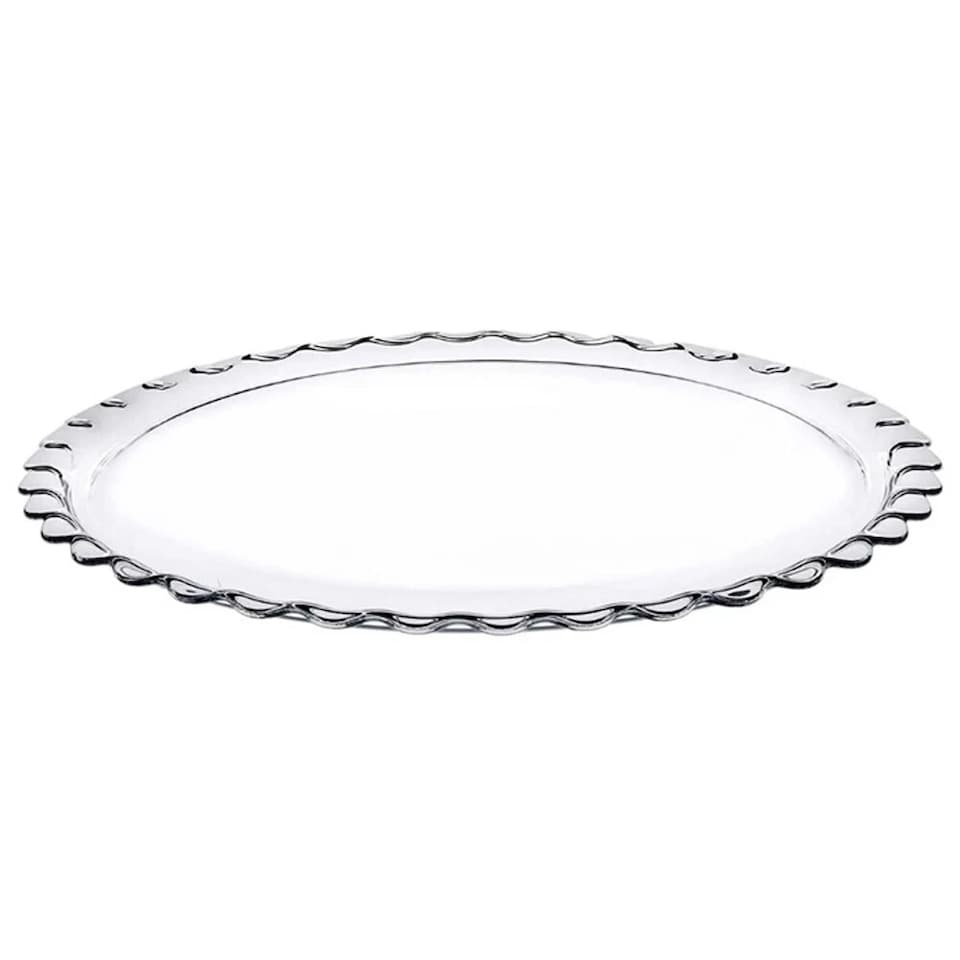image 1 of Round Glass Patisserie Serving Dish Cake Fruit Plate Tray Display 38cm