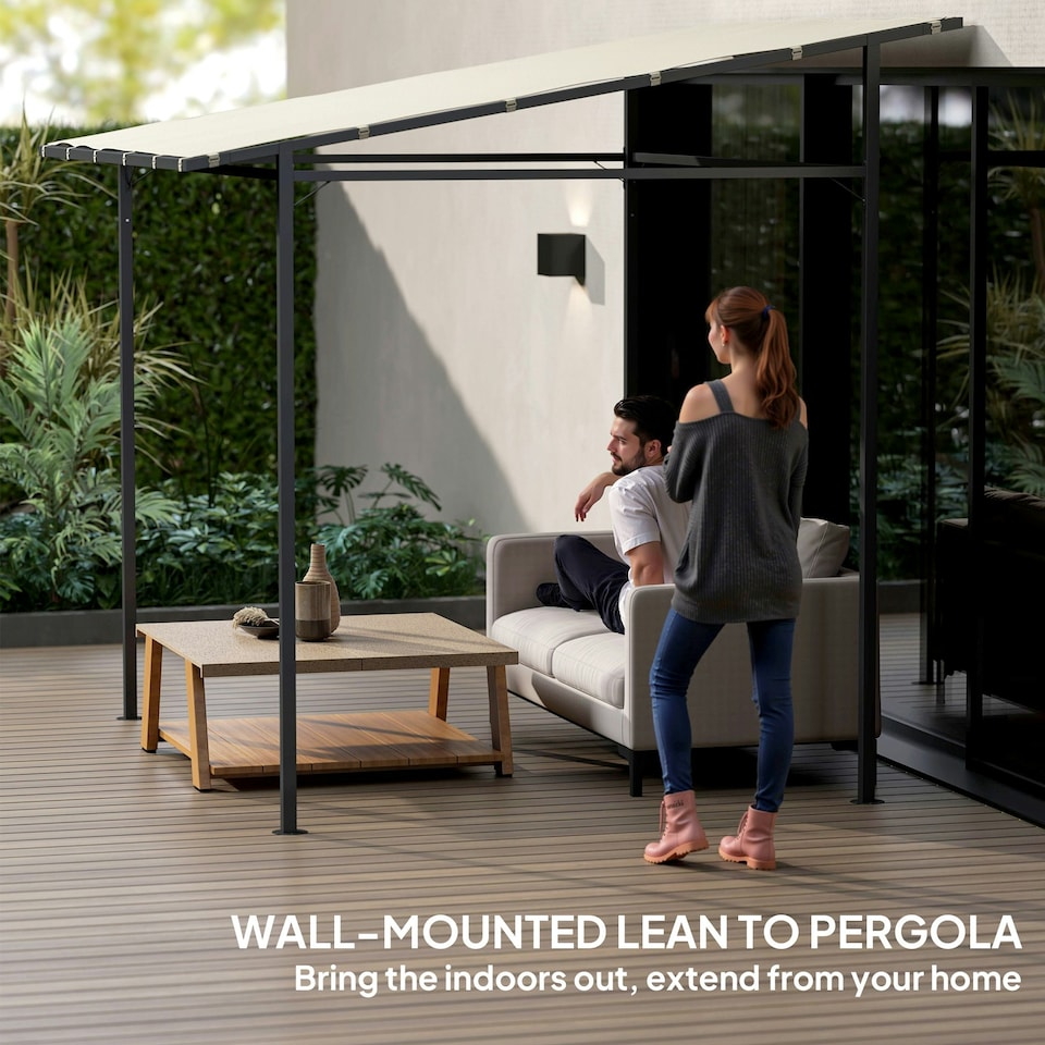 image 1 of Outsunny 2.4 x 2.4 m Wall Mounted Pergola Gazebo, UPF30+, Cream White