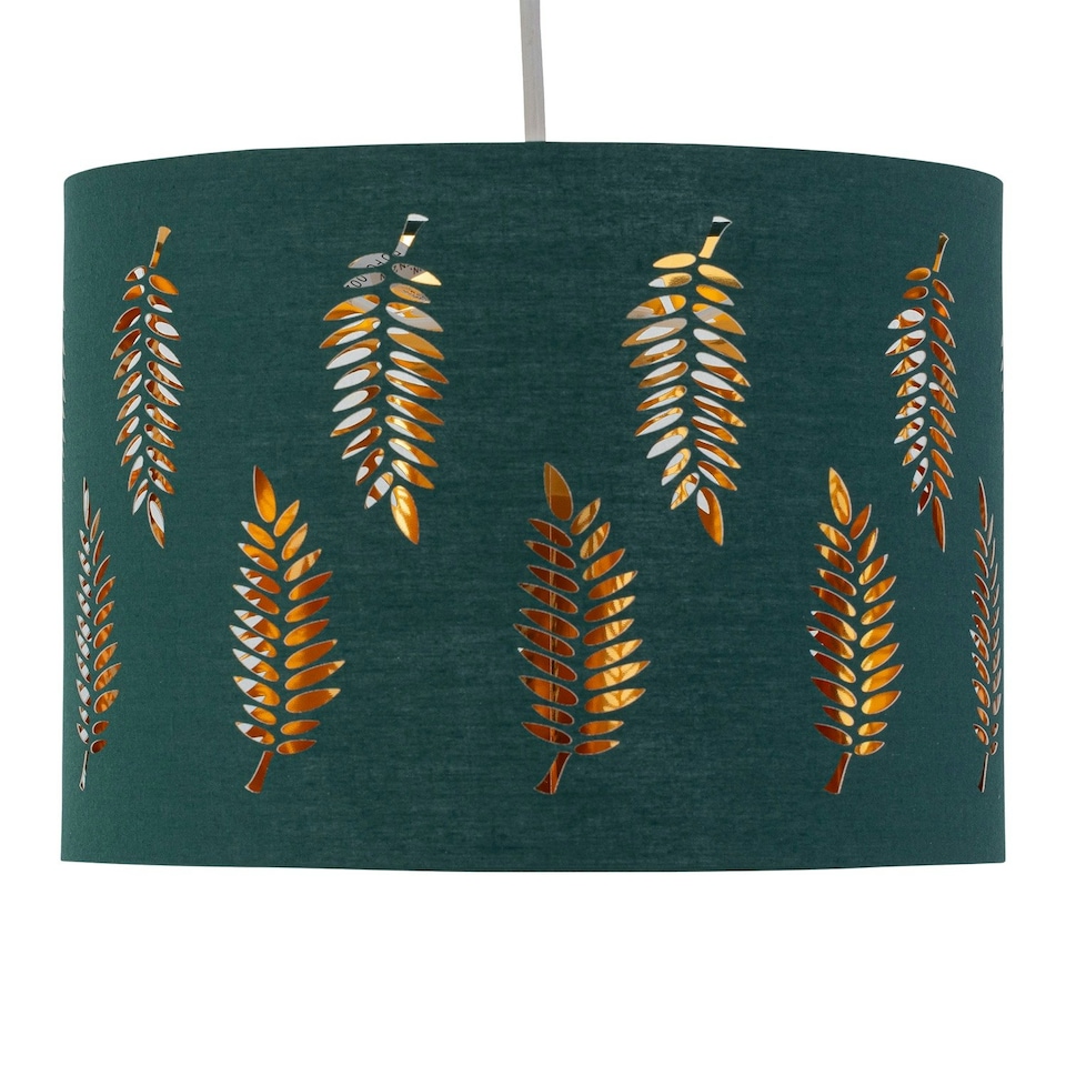 image 1 of First Choice Lighting Set of 2 Fern Dark Green Cut Out 30cm Pendant Lightshades Green | Gold