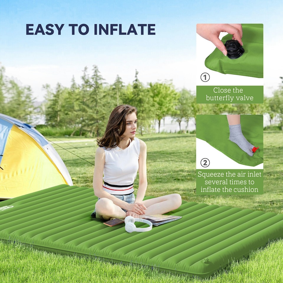 image 1 of Outsunny Portable Inflatable Camping Bed with Double Mattress Green Green | One Size