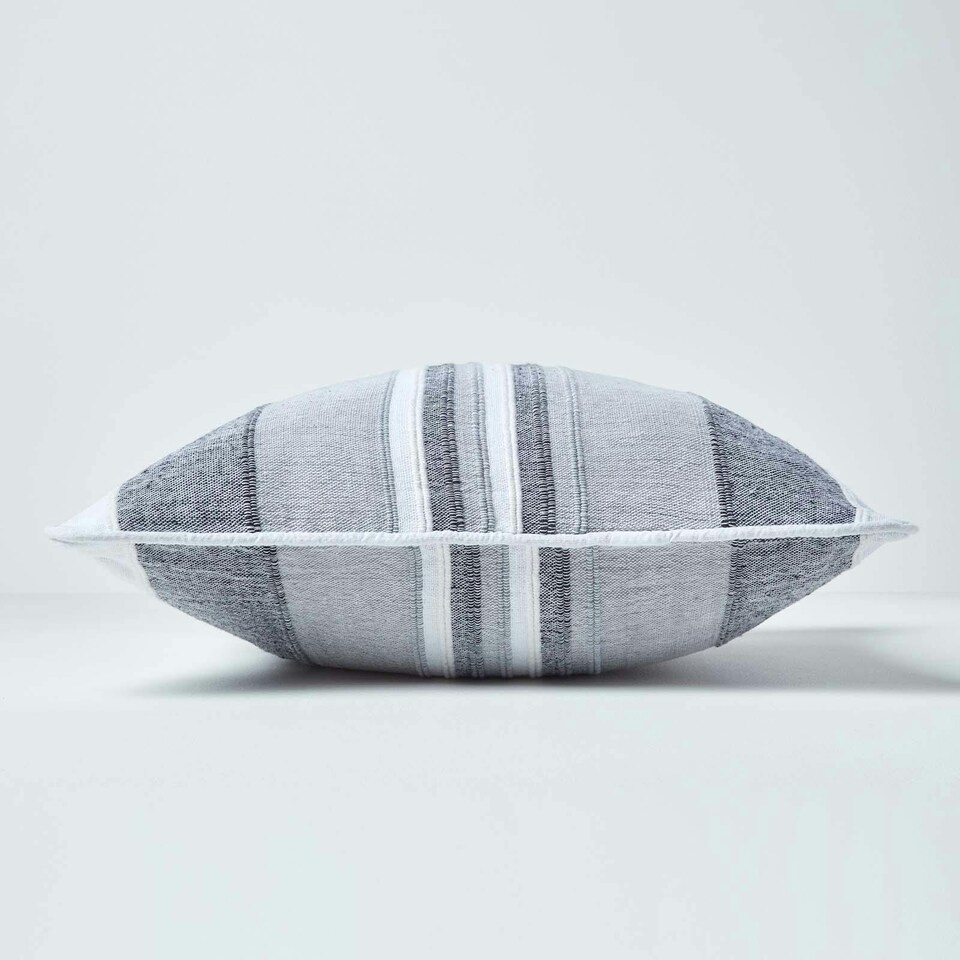 image 1 of Homescapes Cotton Striped Monochrome Cushion Cover Morocco - 60 x 60 cm | Grey | Monochrome | 60 x 60 cm