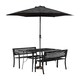 image 10 of Outdoor 4 Person Rectangular Glass Top Garden Dining Table Benches With Black Havana Parasol and Base Set