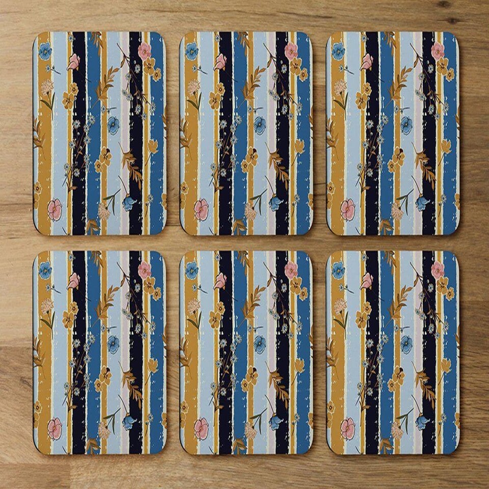image 1 of Beautiful meadow flowers on candy colorful brush stripe (Coaster)