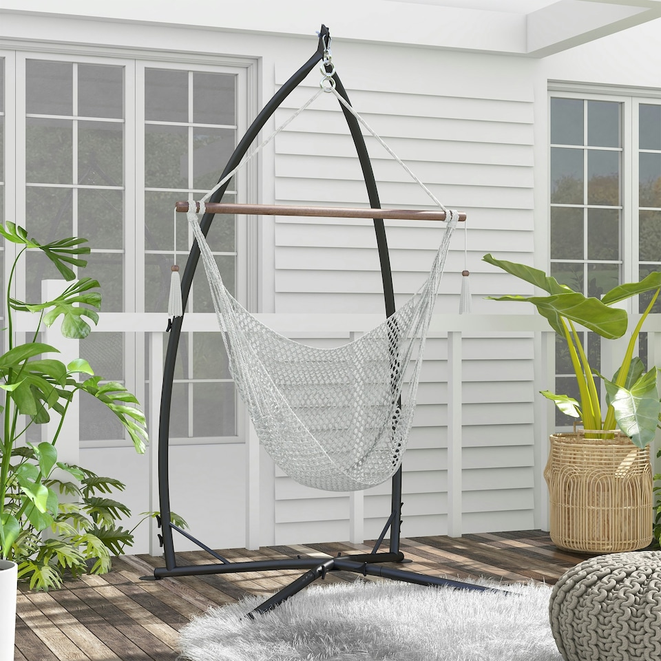 image 1 of Outsunny Hammock Chair Stand Metal Frame Hammock Stand Only with Chian Black