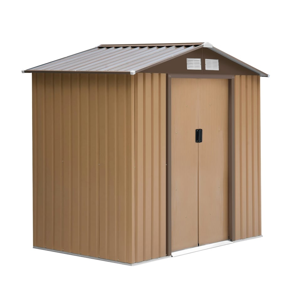 image 1 of Outsunny 7 x 4ft Garden Shed Storage with Foundation and Vents, Yellow