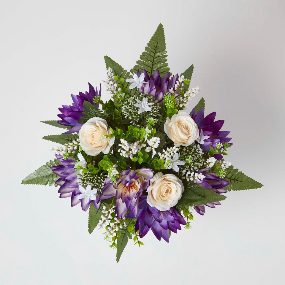 image 1 of Homescapes Rose & Lotus Flower Bouquet, Pink & Purple Set of 2