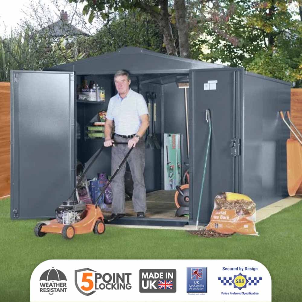 ASGARD Gladiator Secured by Design High Security metal garden shed in GREY with full metal floor and 5 point locking (7 x 14)