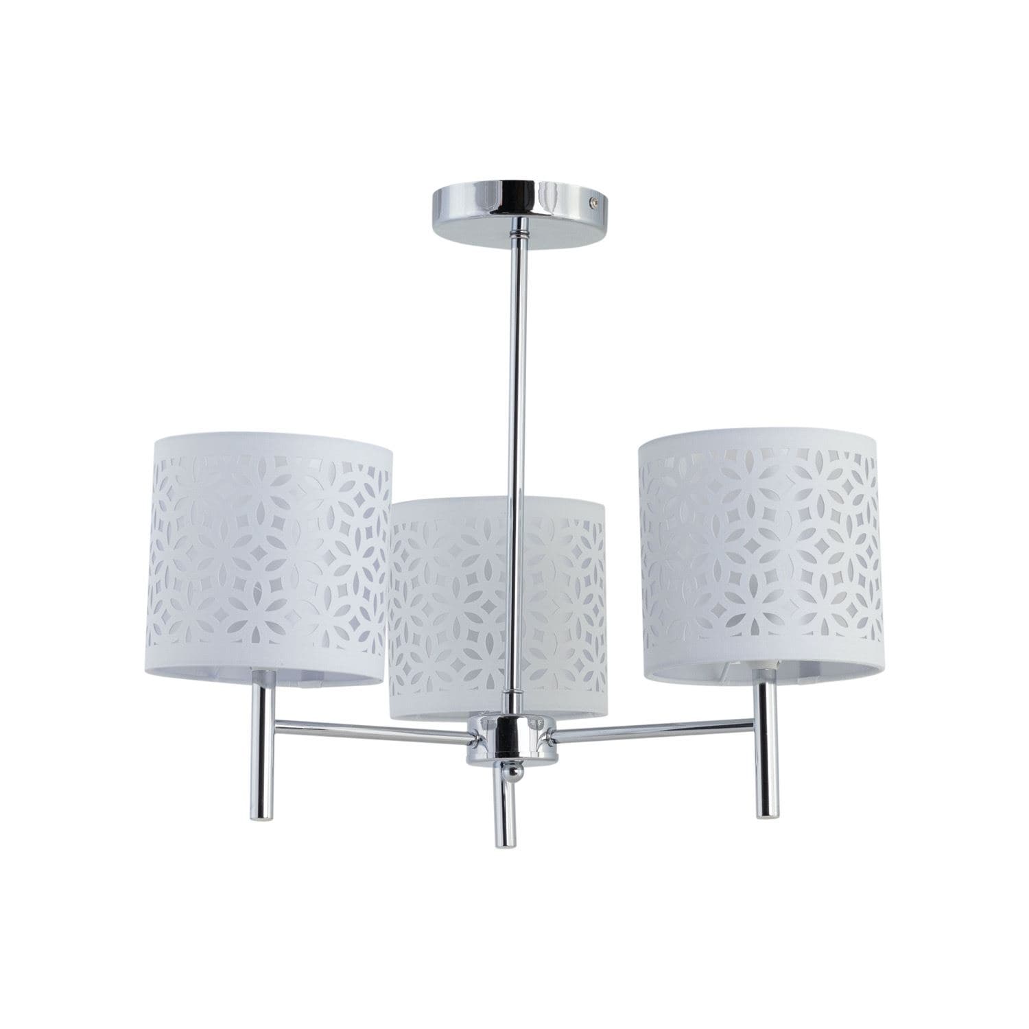 First Choice Lighting Brea - Chrome 3 Light Fitting with White Cut Out Shades in Silver
