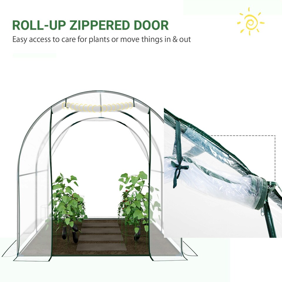 image 1 of Outsunny Walk In Polytunnel Greenhouse w/ Roll Up Door PVC Cover, 2.5 x 2m