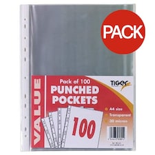 Tiger A4 Punched Pockets (Pack of 100) - Transparent - One Size