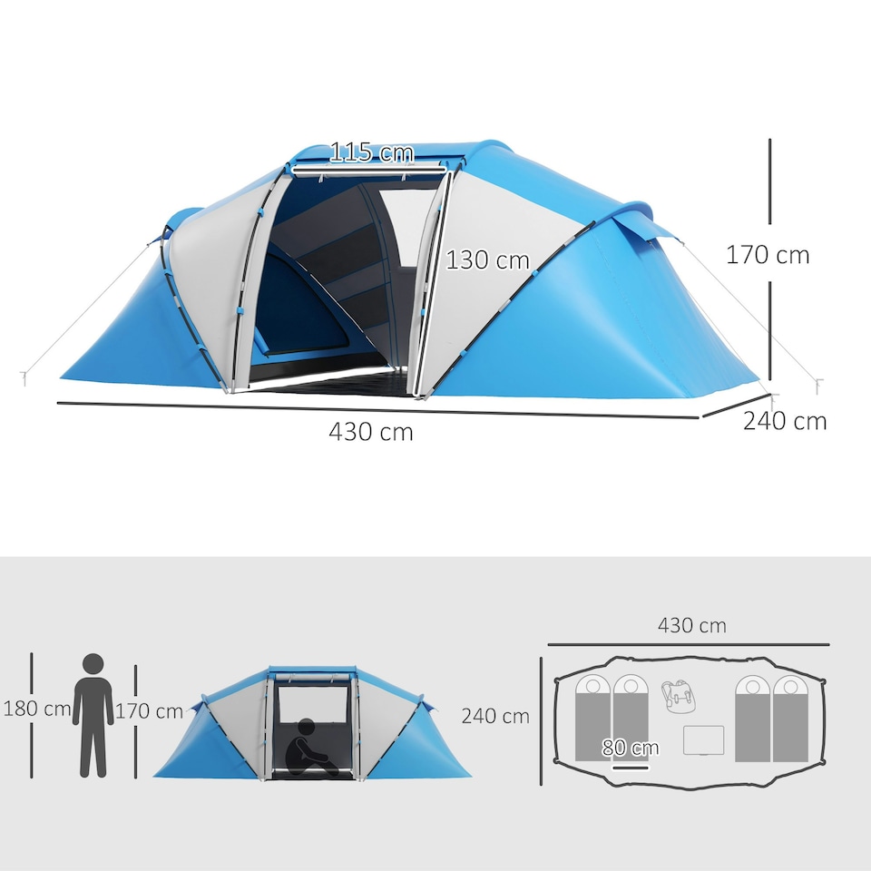 image 1 of Outsunny 4-6 Persons Camping Tent Dome Family Travel Group Hiking Room Fishing
