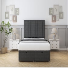 Sloomy Kansas Graphite Dumfries Ottoman Bed Base With 26" Strutted Headboard 5' King | Grey | Graphite | King | 1