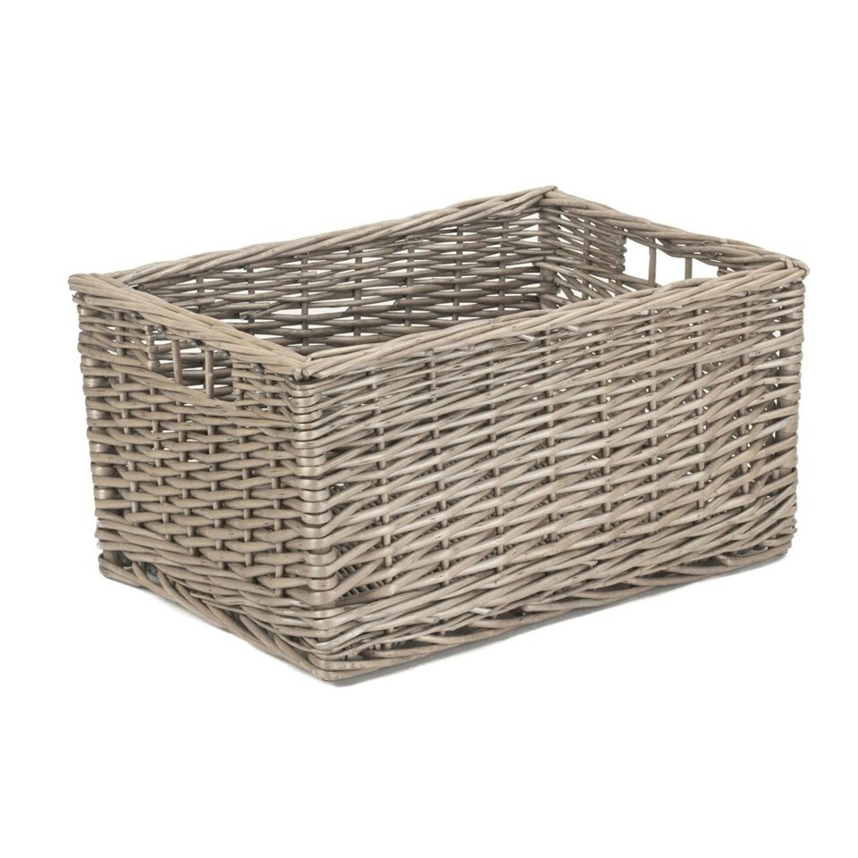 image 1 of Antique Wash Lined Open Wicker Storage Basket Brown | Brown | L