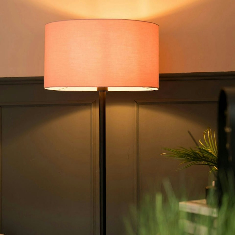 image 1 of ValueLights Charlie Black Floor Lamp with Pink Shade | Black