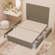 Divan Bed Base with 4 Drawers & Plain Floor Standing Headboard Linen Fabric | Yellow | Beige