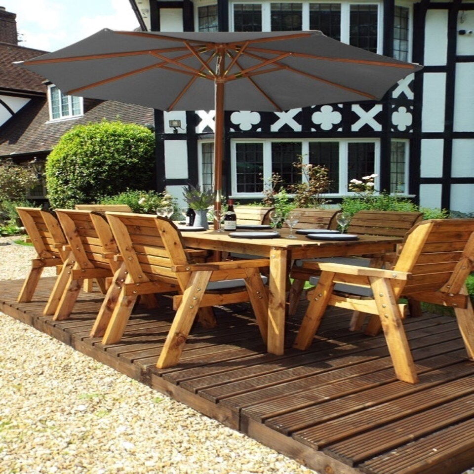 image 1 of Eight Seater Rectangular Table Set with Cushions - W340 x D216 x H98 - Fully Assembled - Grey
