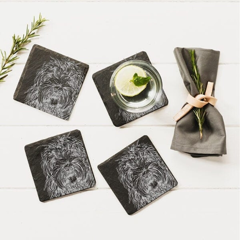 image 1 of The Just Slate Company Set of 4 Cockapoo Slate Coasters