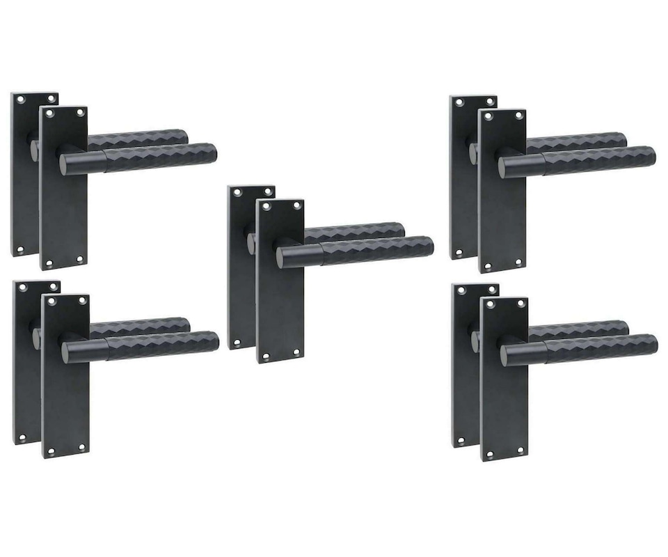 image 1 of Golden Grace 5 Pairs Victorian Knurled Diamond Cut T-Bar Interior Door Handle on Backplate Matt Black - 150mm x 40mm