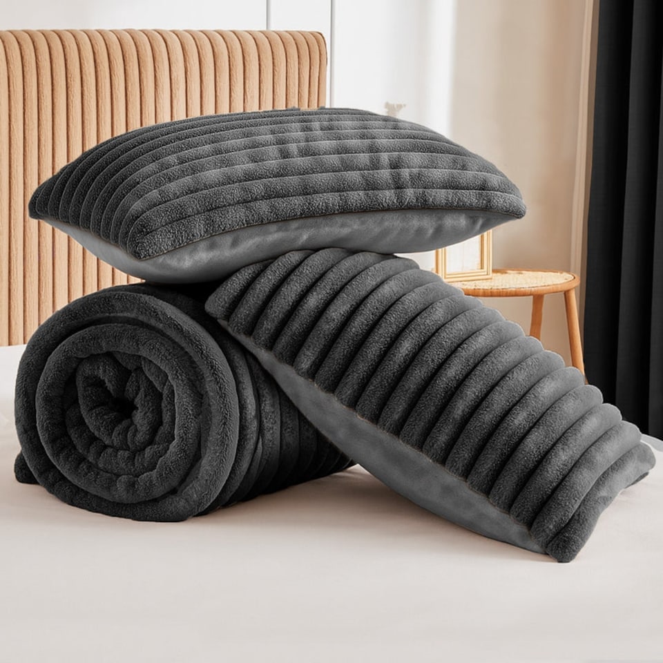 image 1 of Velosso Jumbo Cord Faux Rabbit Fur Duvet Cover and Pillowcase Set