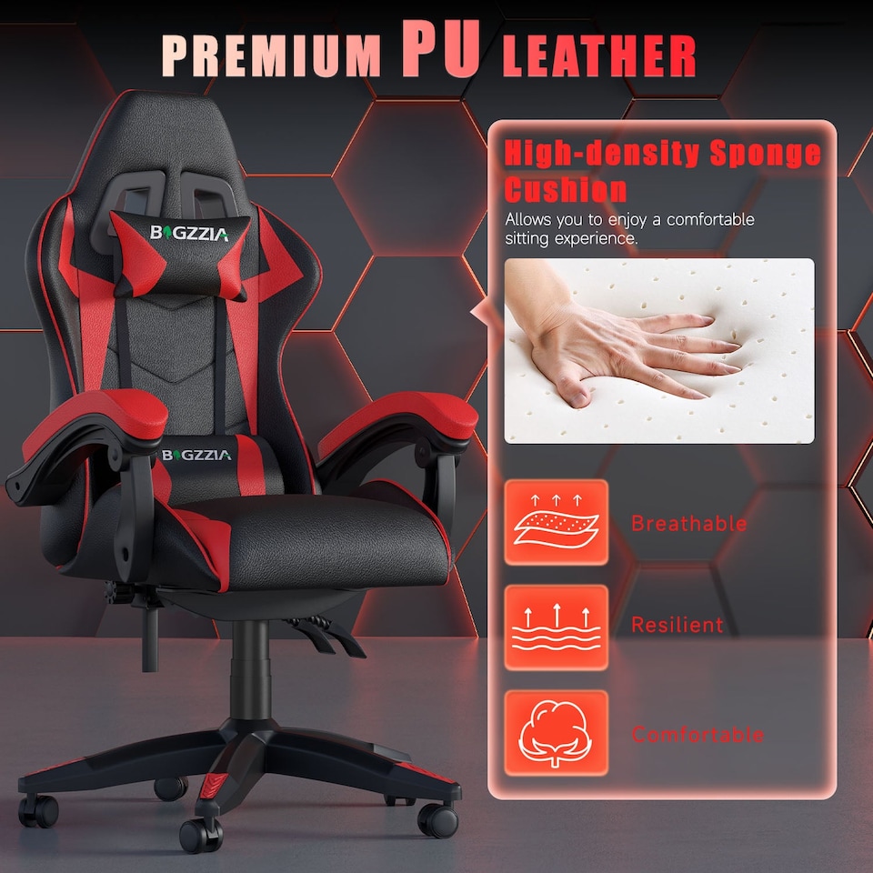 image 1 of Rattantree Reclining PU Leather Gaming Chair With Lumbar Support