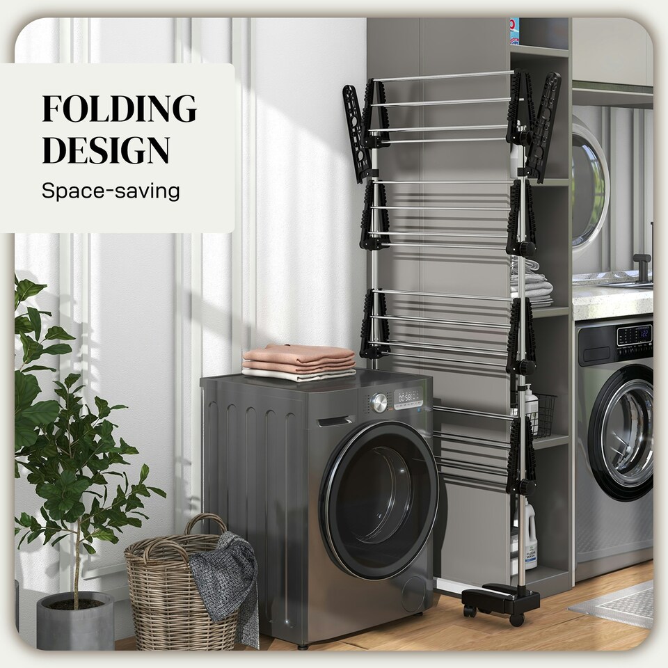 image 1 of HOMCOM 4-Tier Large Clothes Airer Stainless Steel Clothes Drying Rack Black