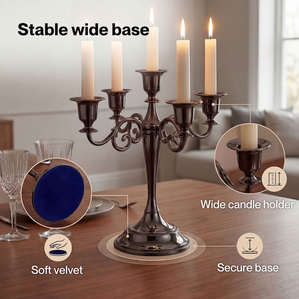 image 1 of Levede Candle Holder 5 Arm Metal Candelabra Black Candlestick Stand Centerpiece