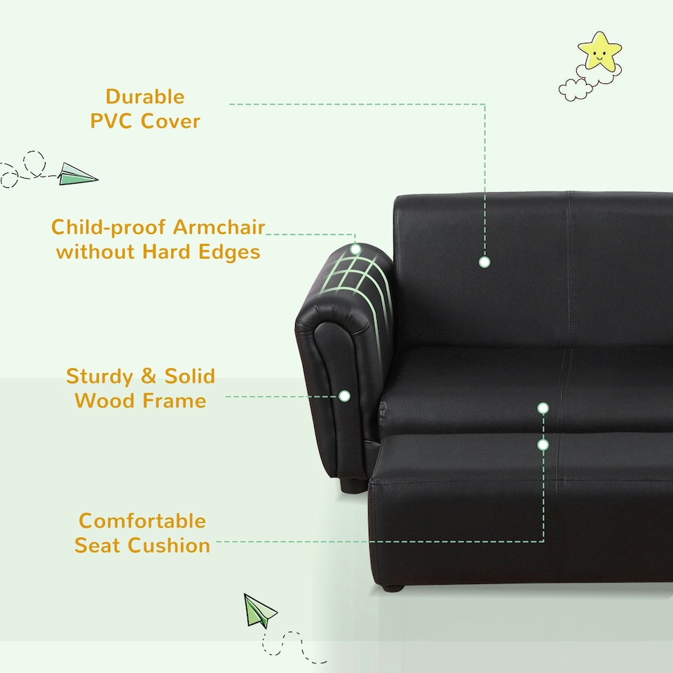 image 1 of HOMCOM Kids Twin Sofa 2 Seater Toddler Chair Double Seat Armchair w/ Footstool 