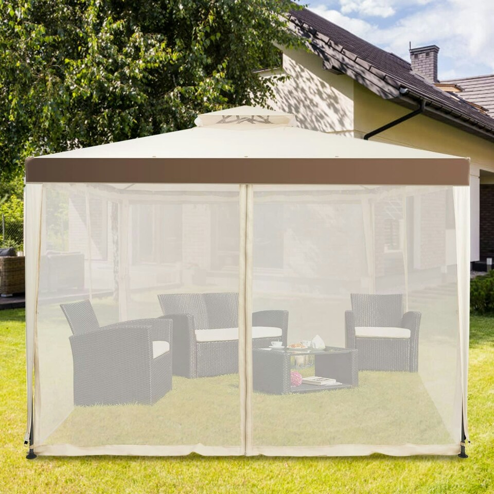 image 1 of COSTWAY Outdoor 3m x 3m Gazebo Tent Camping Canopy Beige