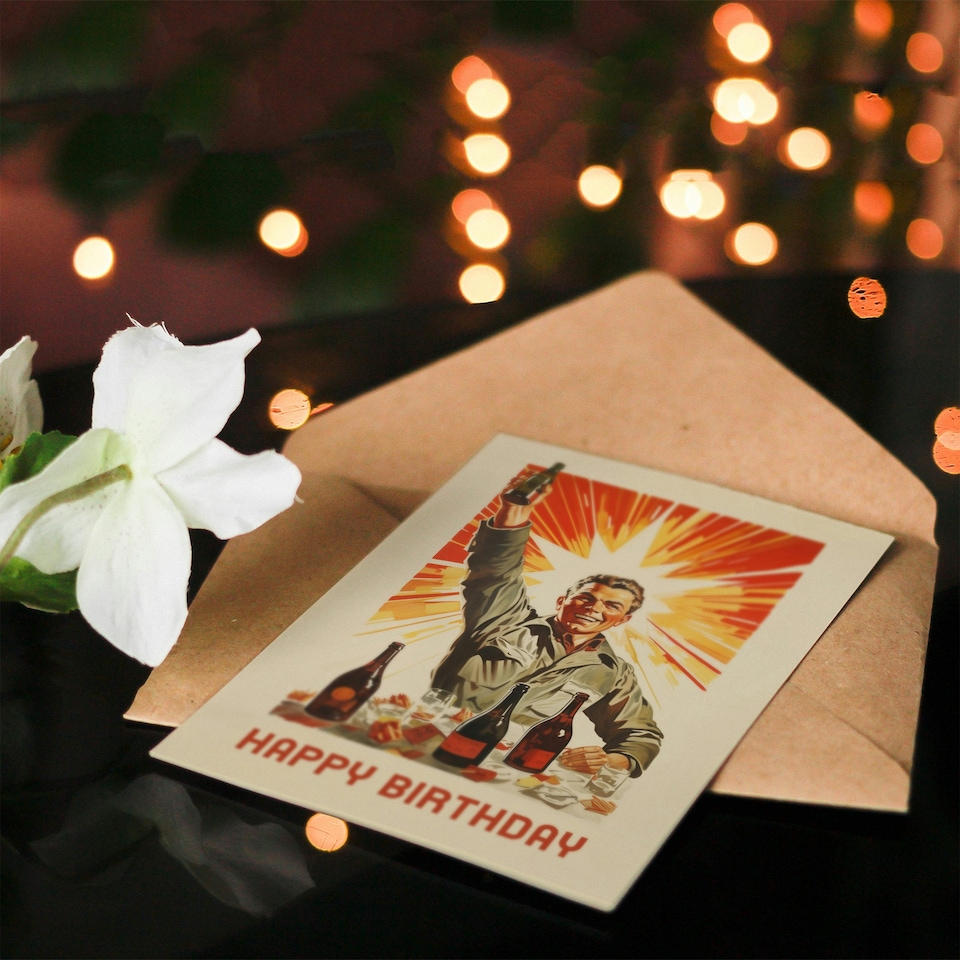 image 1 of Raise Glass Vintage Illustration Him Her Birthday Card